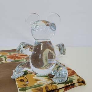 Vintage Clear Art Glass Leaded Crystal Koala Figurine Paperweight, made in USA